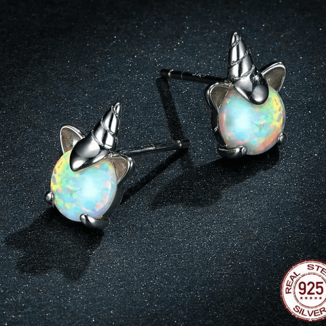Opal Silver Unicorn Earrings