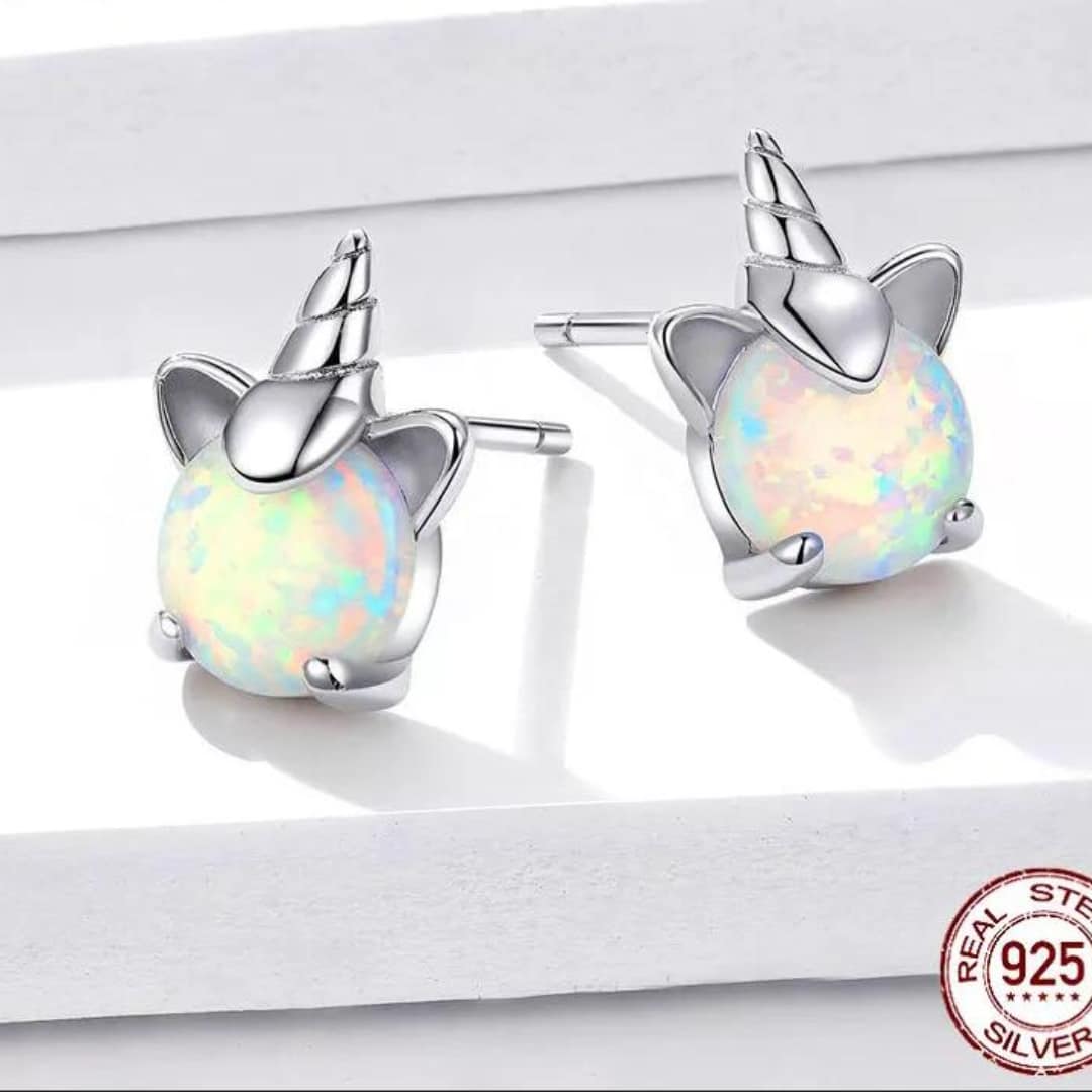 Opal Silver Unicorn Earrings - Image 3