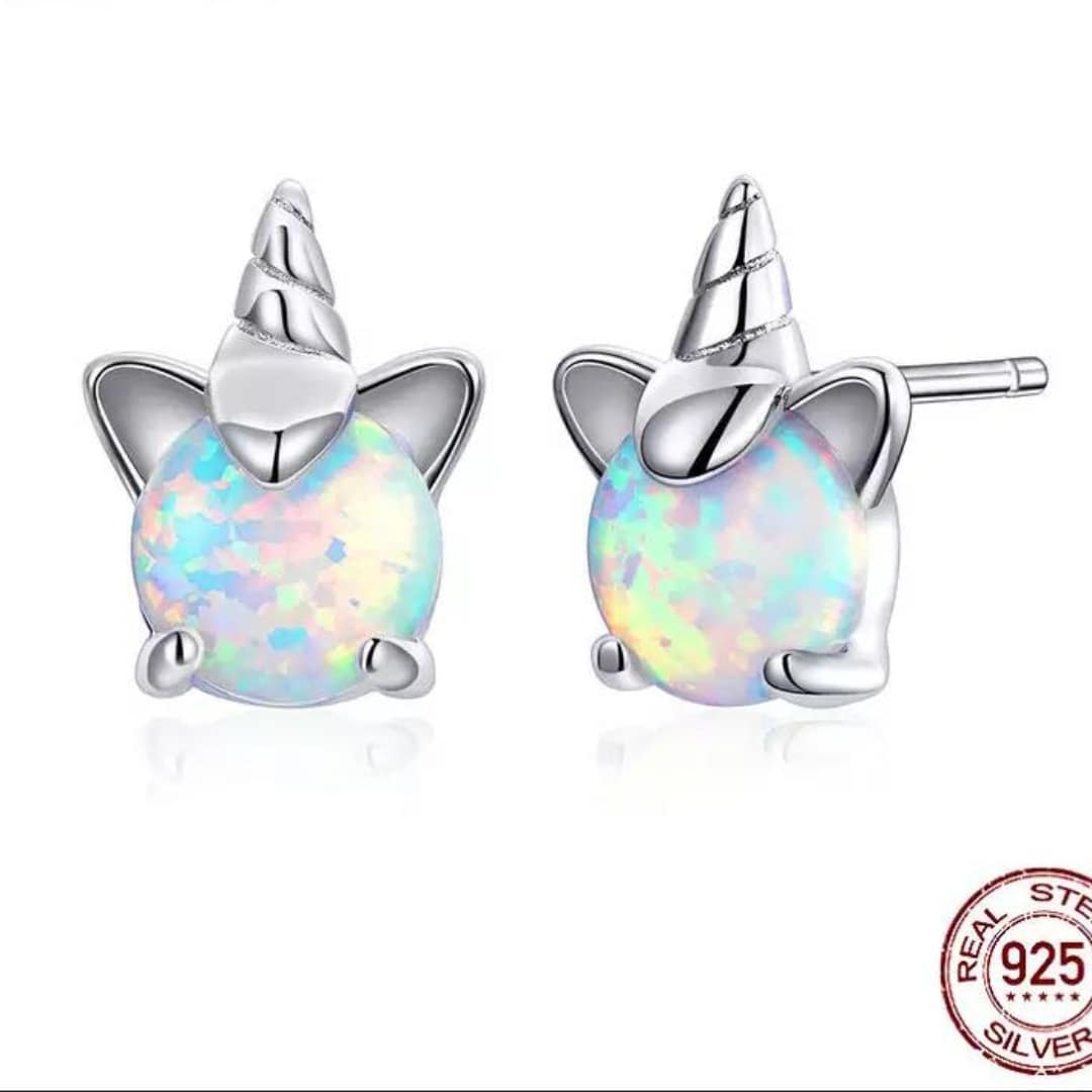 Opal Silver Unicorn Earrings - Image 2