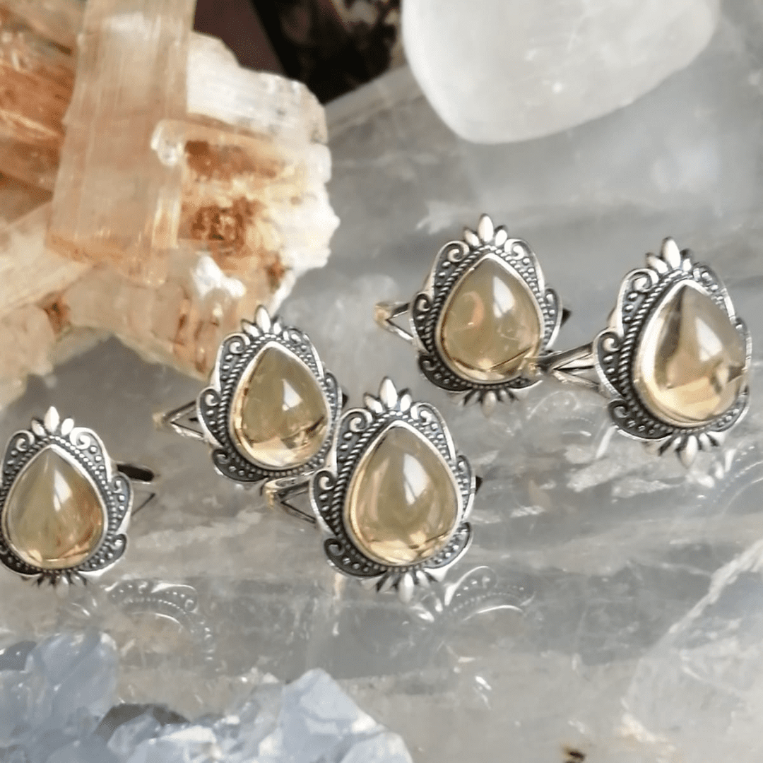 Citrine Lotus Sterling Silver Ring