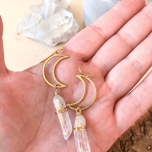 Moon Wire Wrapped Quartz Earrings